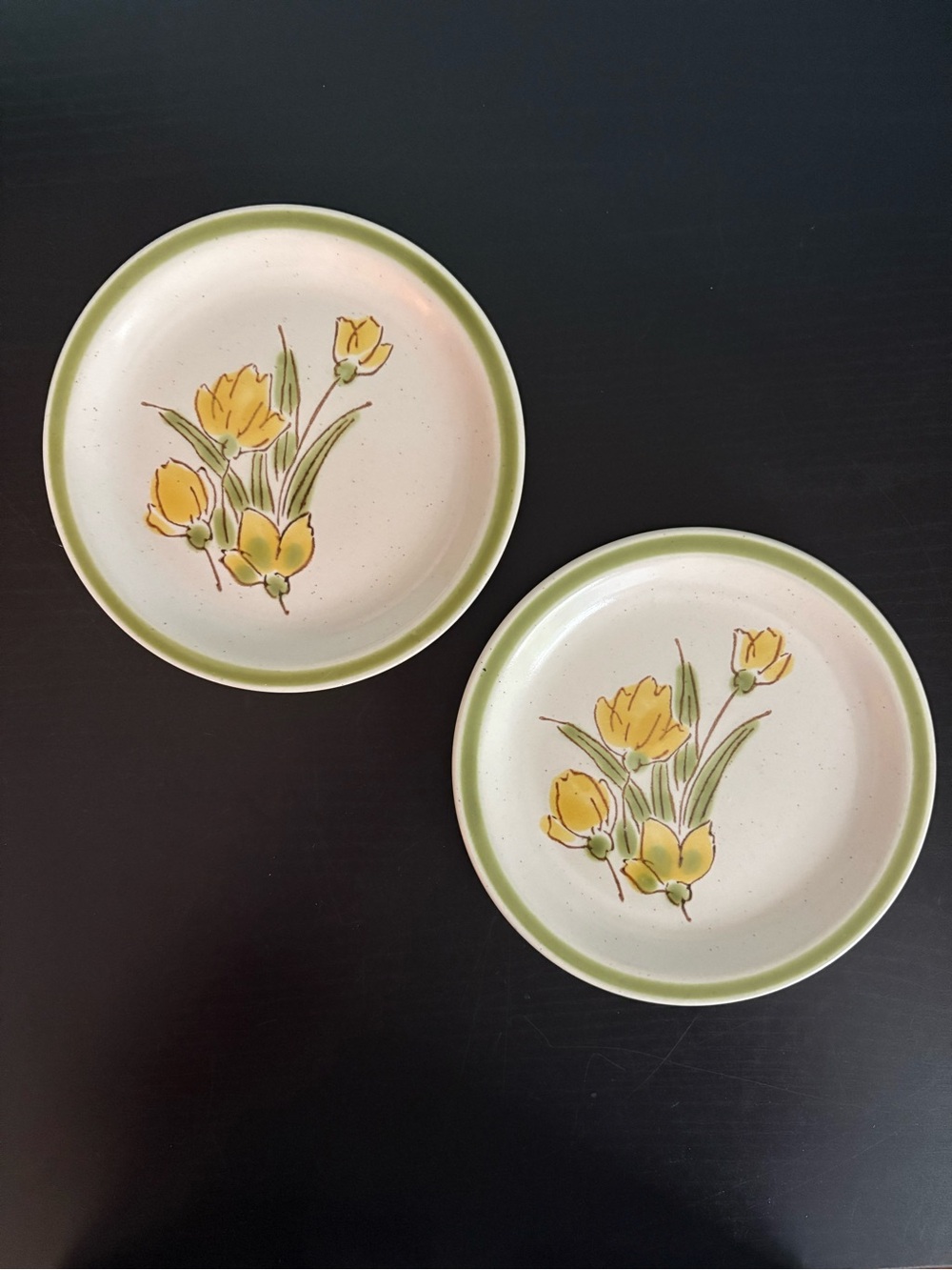 Stoney Brook Stoneware 6” Plates with Yellow Floral Design